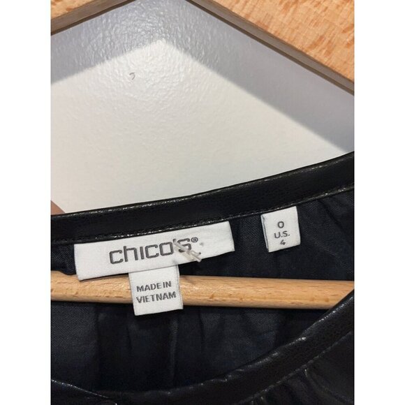 Chico's Black Faux Leather 3/4 Sleeve Pleather Tiered Midi Dress Women's Size 4 - Picture 5 of 9